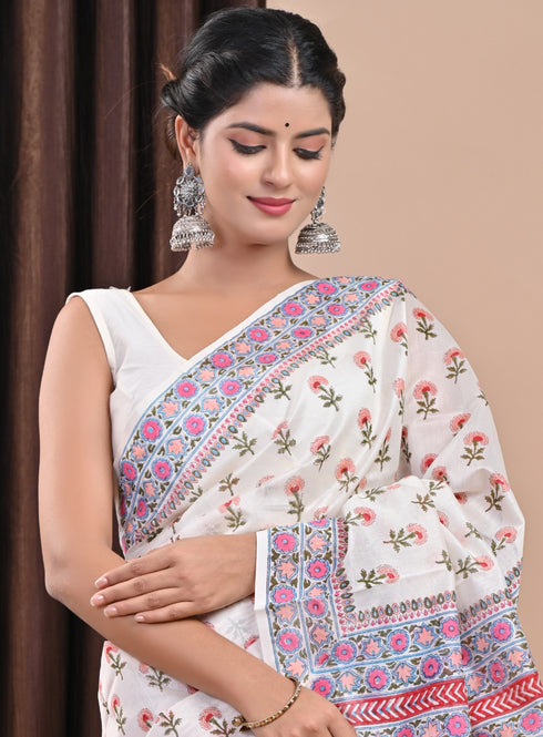 Elegant Hand Block Print Chanderi Silk Saree (CHSAR20)